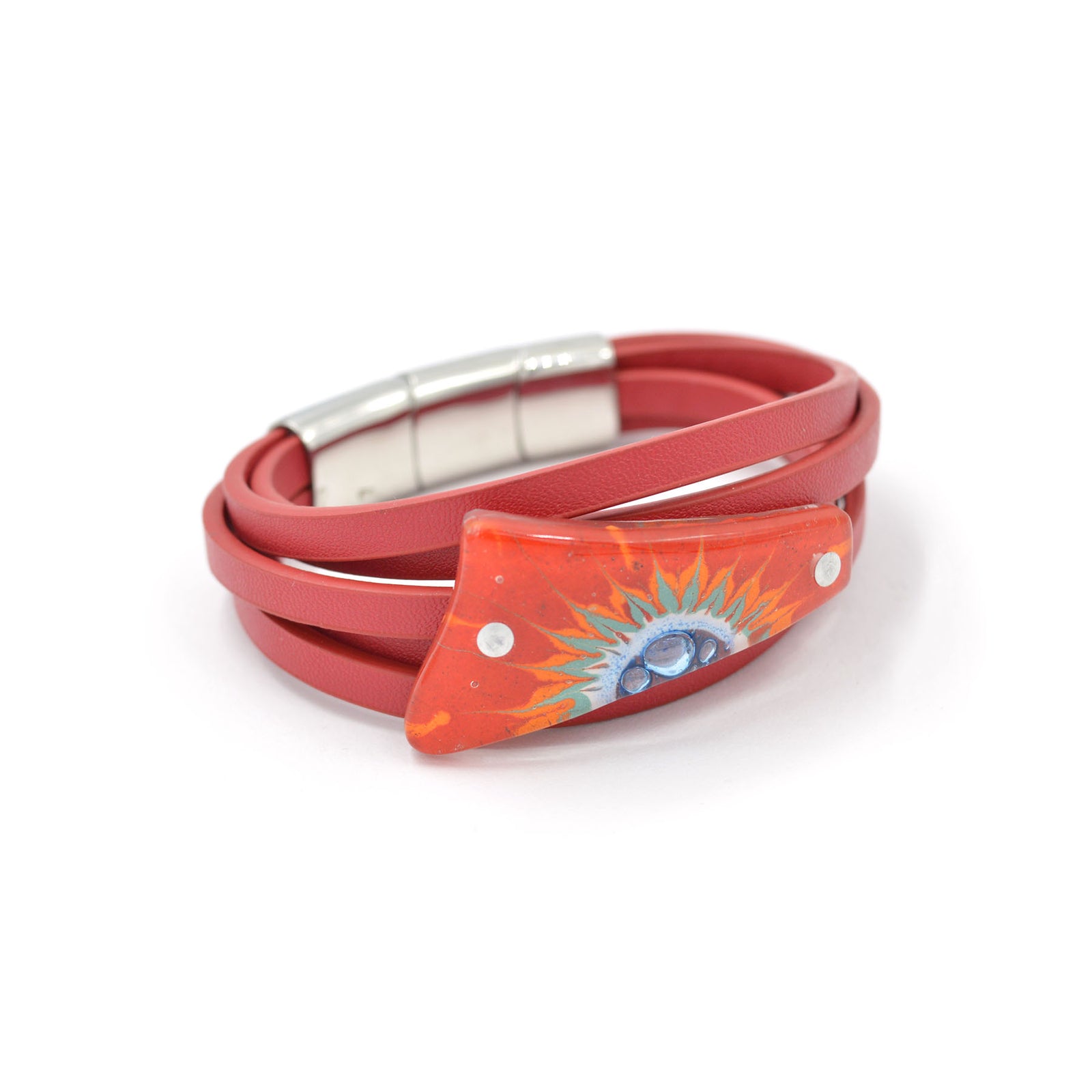 Bracelet en verre fusionné et cuir