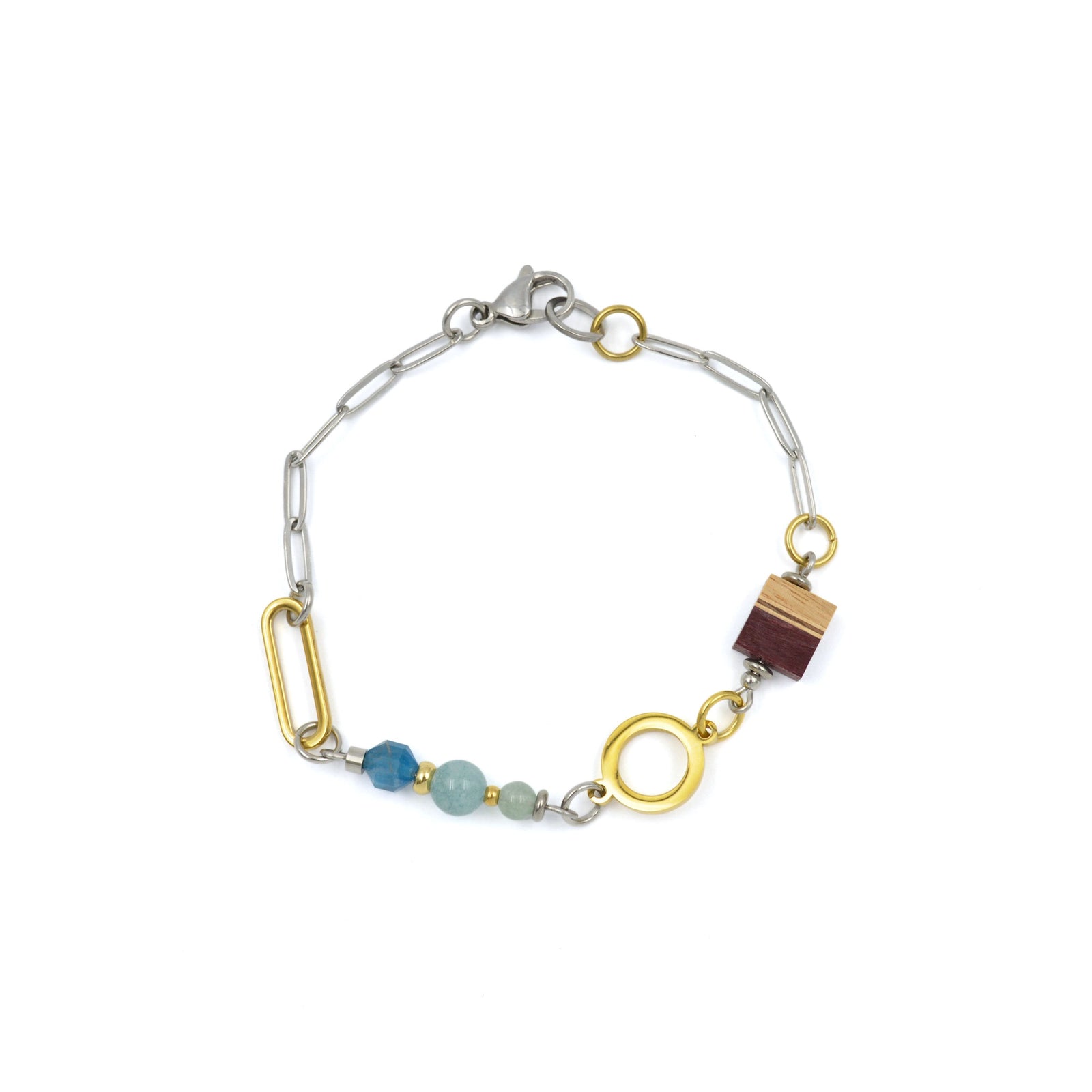 Bracelet femme en acier inoxydable et bois