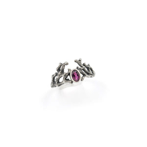 Bague en argent oxydé & Rhodolite