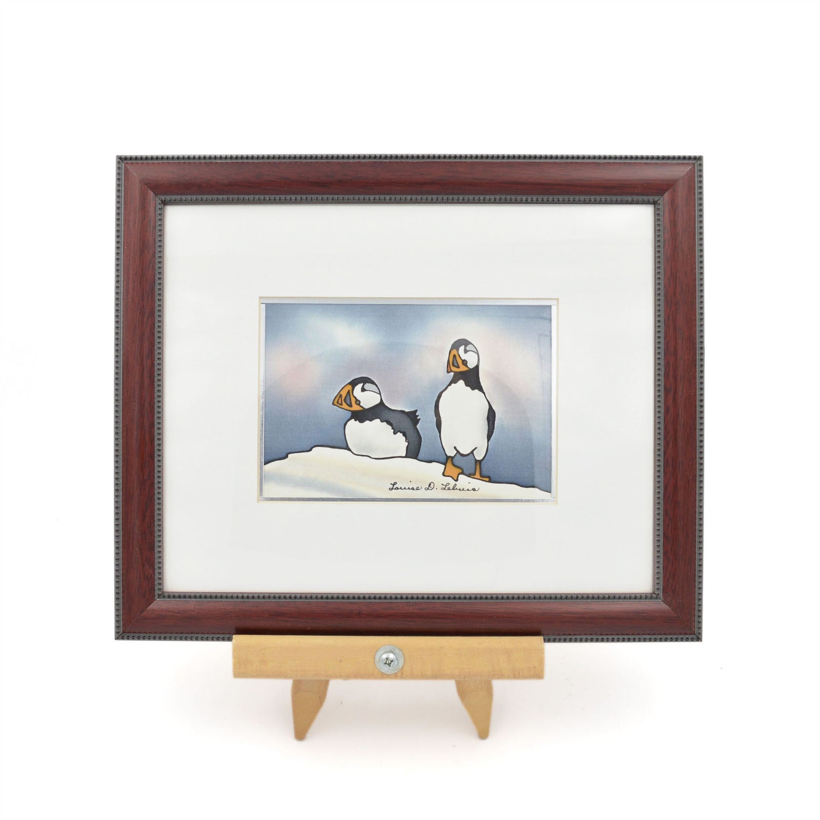 Couple de macareux peint sur soie