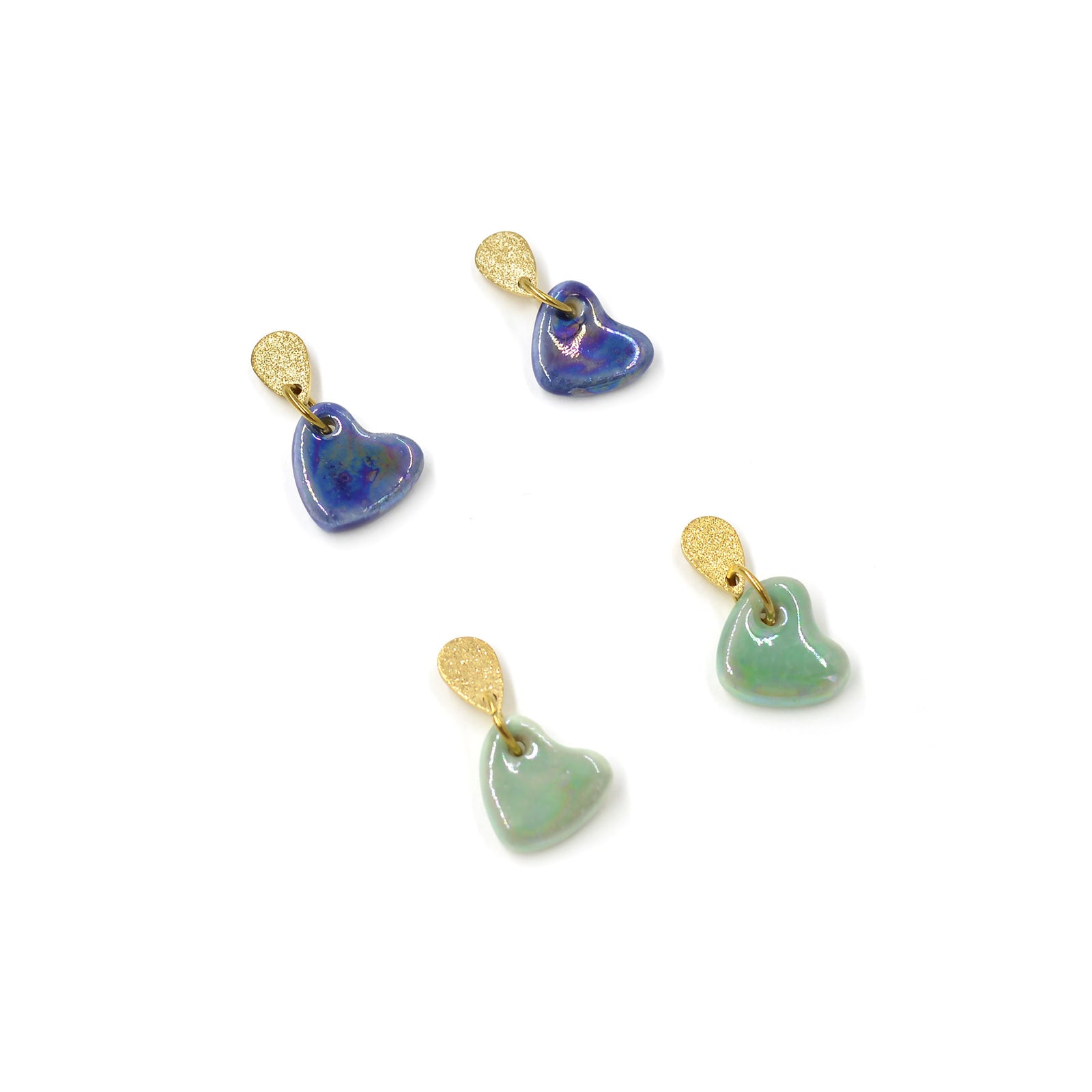 Boucles d'oreille coeur vert et bleu