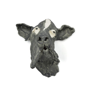 Sculpture murale en porcelaine - Tête de chien