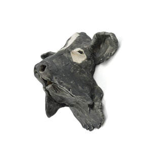 Sculpture murale en porcelaine - Tête de chien