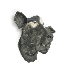 Sculpture murale en porcelaine - Tête de chien