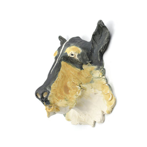 Sculpture murale en porcelaine - Tête de chien