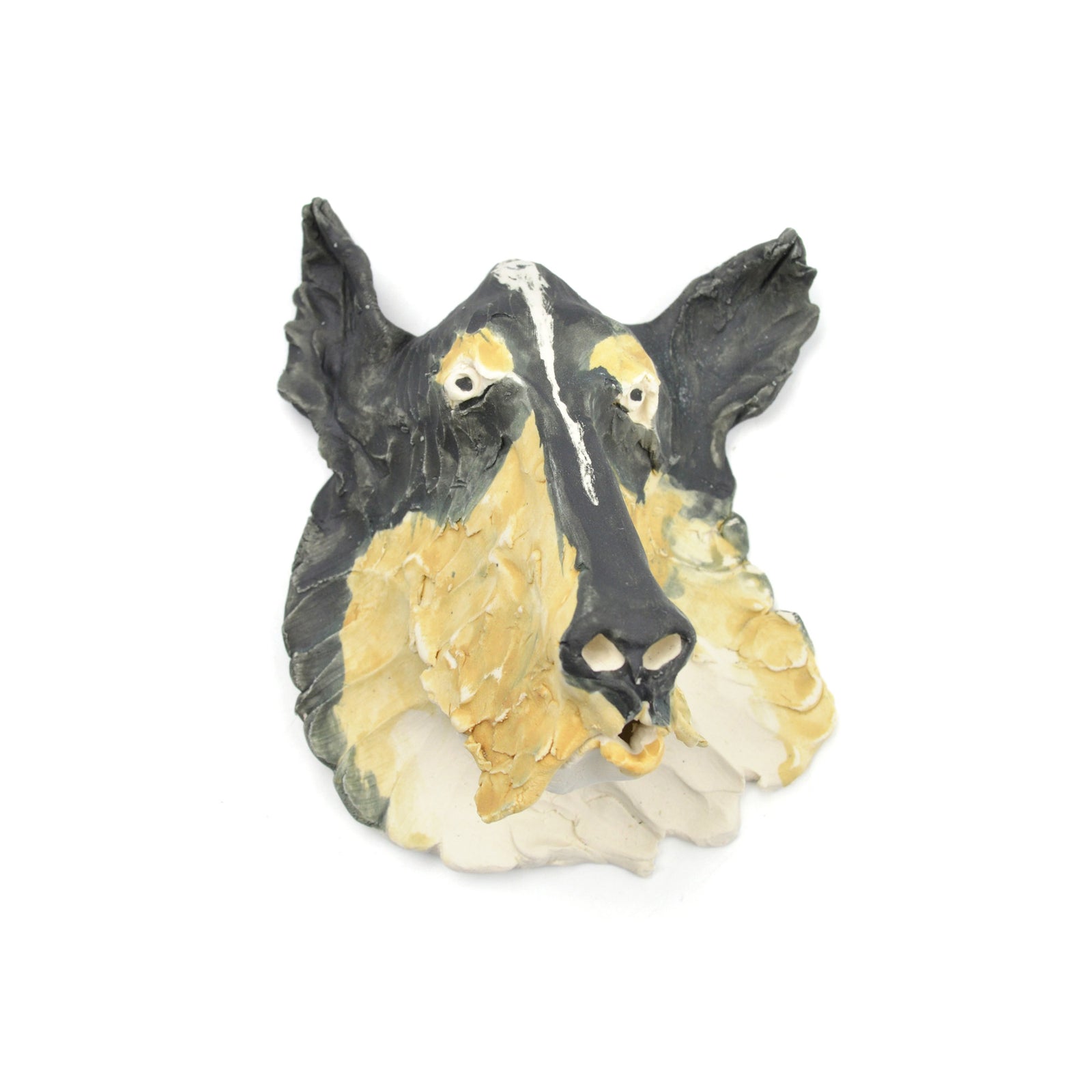Sculpture murale en porcelaine - Tête de chien
