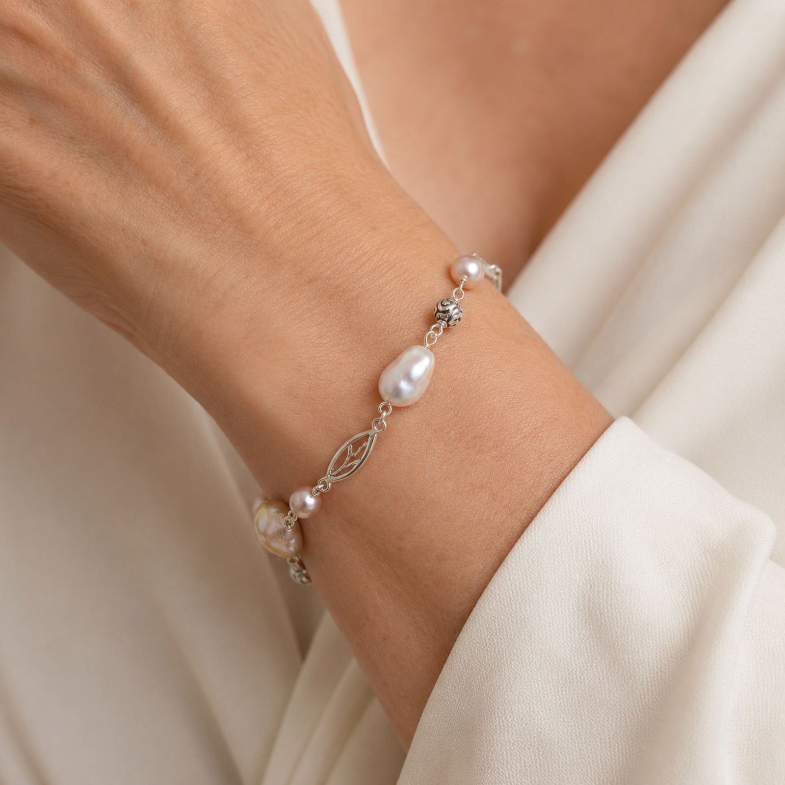 Bracelet argent et perles
